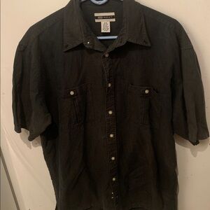 Sleek Retreat 60% Linen 40% Cotton Button Up Short Sleeved Collared Shirt SZ M/L